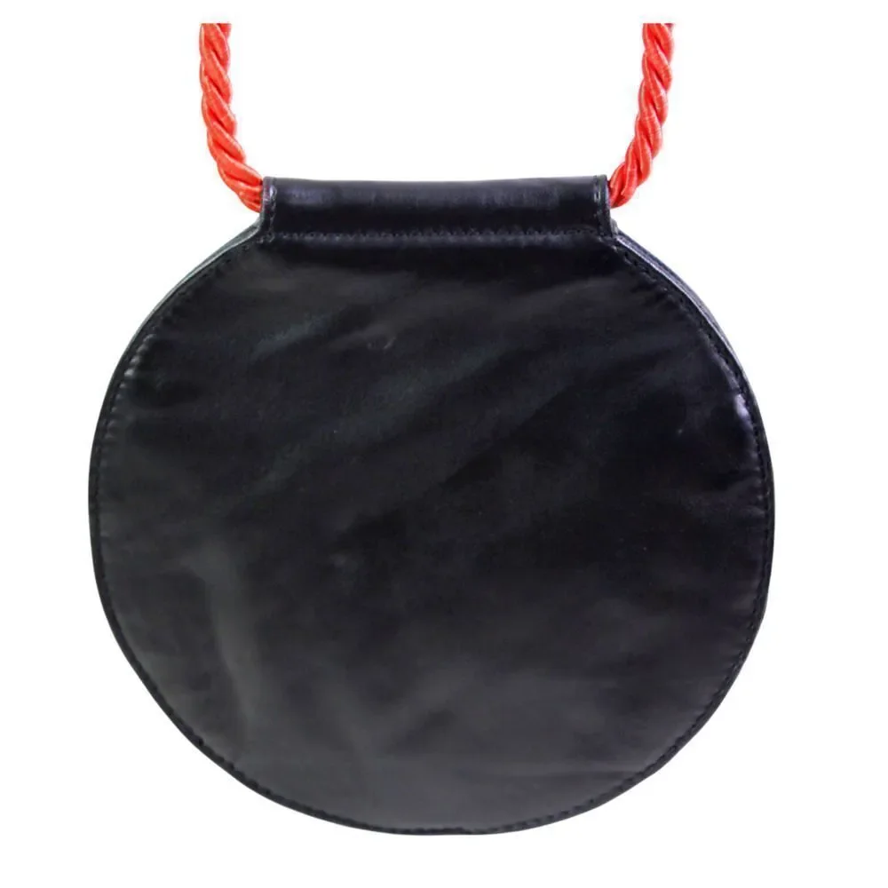 Free People BLACK REAL LEATHER RED CORD STRAP X-BODY SHOULDER BAG HANDBAG PURSE